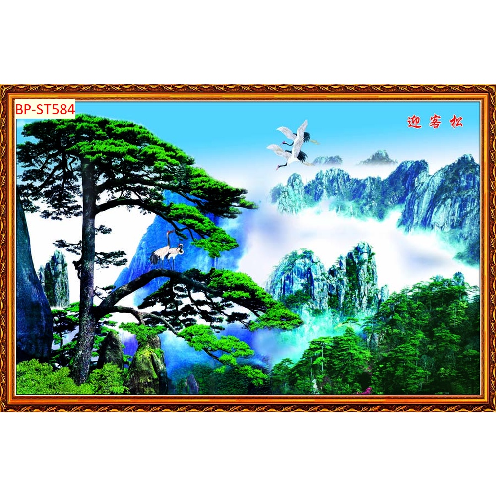 Tranh Dán Tường Sơn Thủy In Vải Lụa 3D Cao Cấp hot nhất