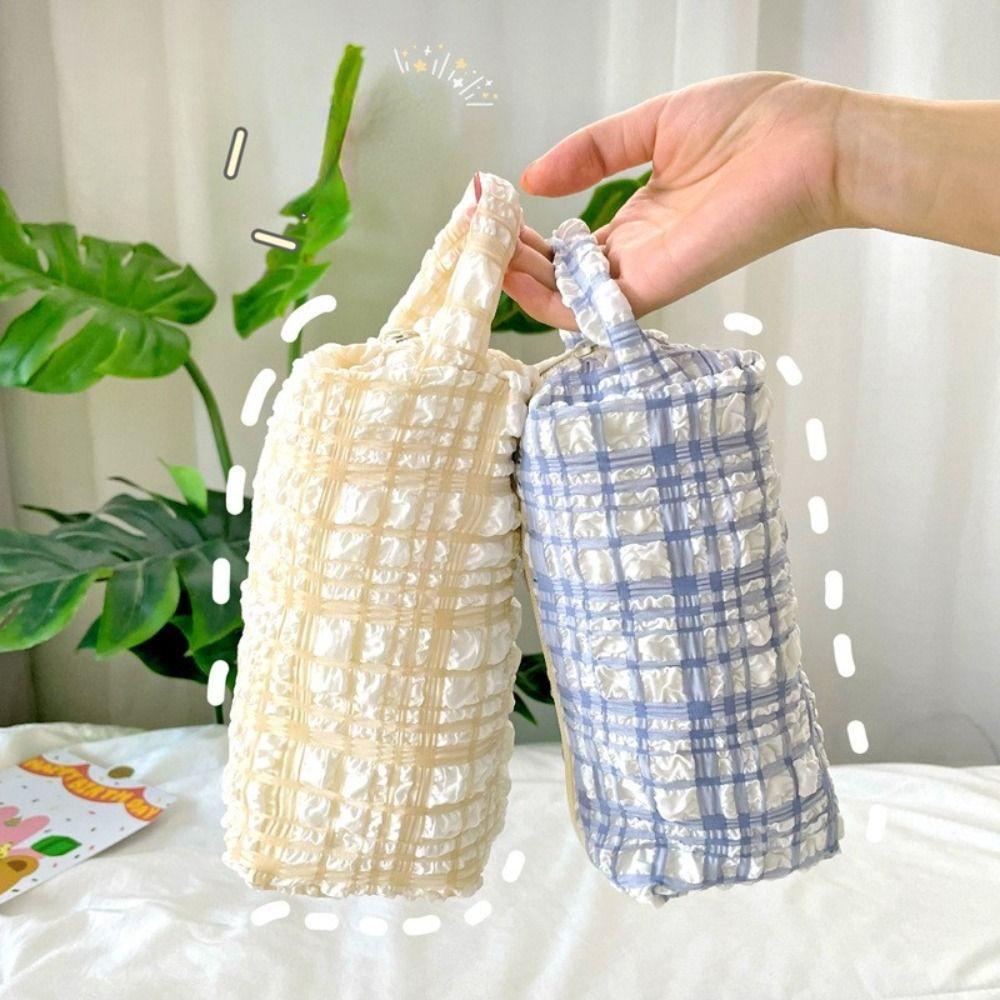 Túi Đựng Bút Mềm Mại Họa Tiết Sọc Caro Phong Cách Hàn Quốc