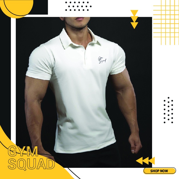 Áo thun Polo nam 𝗚𝗬𝗠𝗦𝗤𝗨𝗔𝗗 Polyester Dày Dặn, thoáng khí, giúp thấm hút mồ hôi nhanh, co giãn 4 chiều