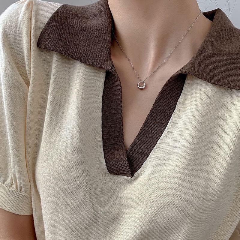 Vòng cổ Mặt Tròn Màu Vàng / Bạc Đơn Giản Thời Trang Phong Cách Hàn Quốc Cho Nữ