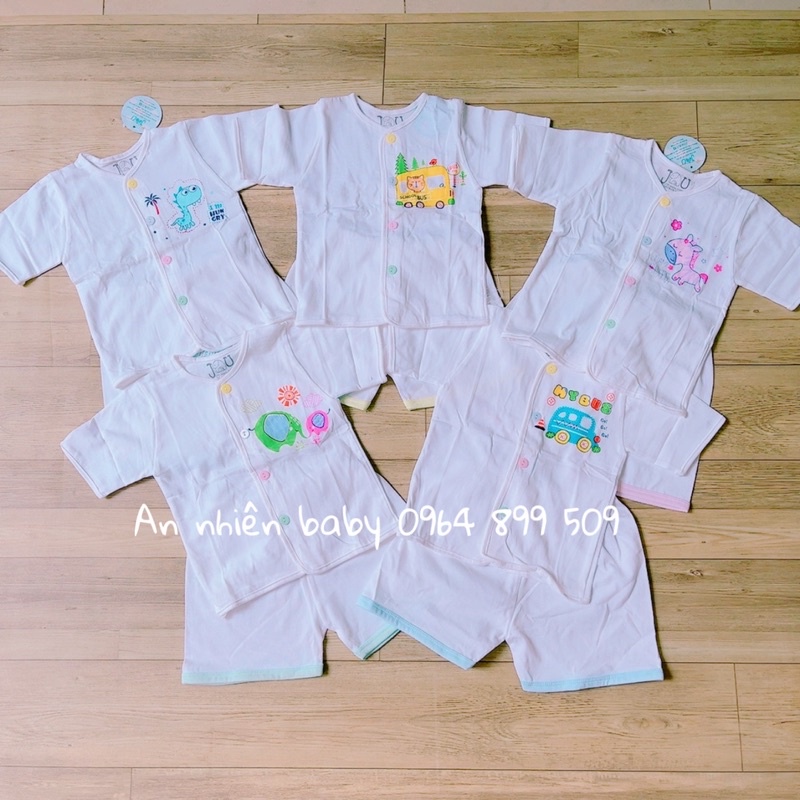 Bộ tay ngắn cotton cài nút giữa cho bé 3-9kg