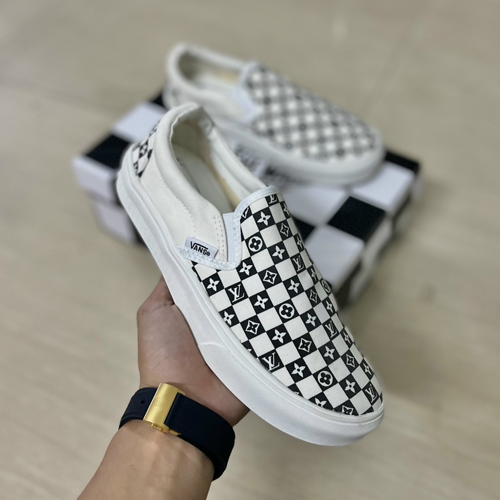 Giày Vans LV caro lười Thể Thao Nam Nữ Full Box size 36 đến 43