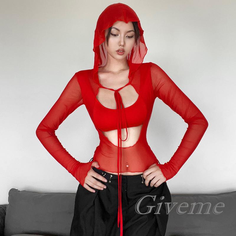 Áo Thun Lửng Dạng Lưới Tay Dài Màu Trơn Thời Trang Cho Nữ