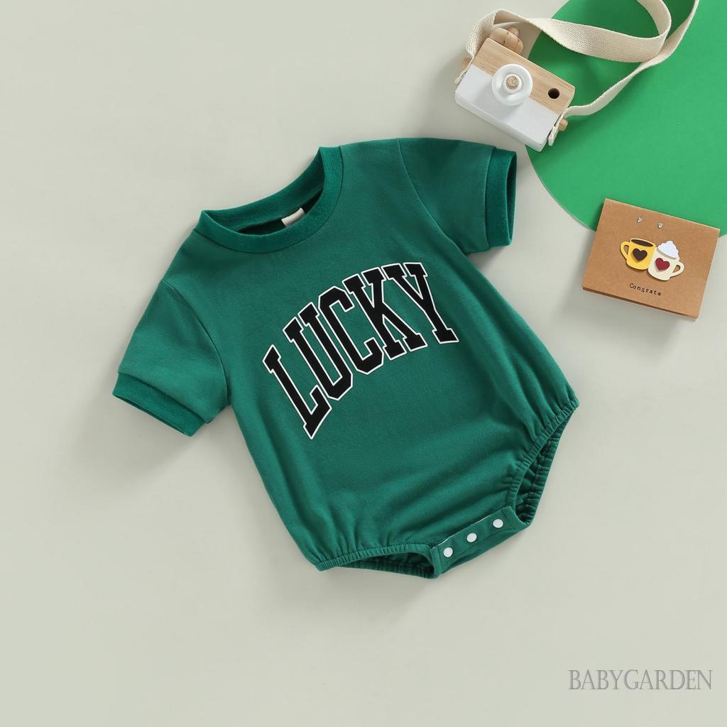 Áo Liền Quần Ngắn Tay In Chữ Lucky Thời Trang Mùa Hè Cho Bé 0-18 Tháng Tuổi