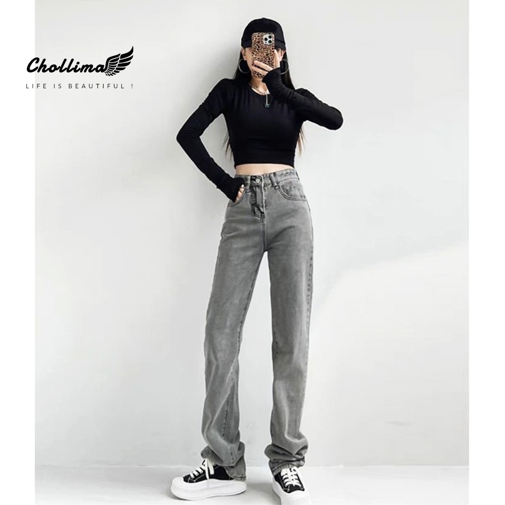 Quần jeans nữ Chollima ống rộng SIMPLE JEAN Unisex vải jean cao cấp chất đẹp QD256 thêu chữ CHOLLIMA