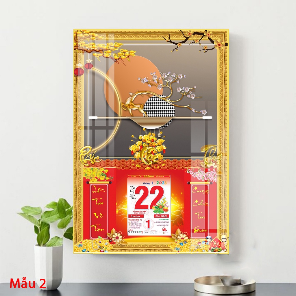 Tranh Lịch Gỗ Treo Tường Laminate Tráng Gương 2024  - Hươu Hiện Đại