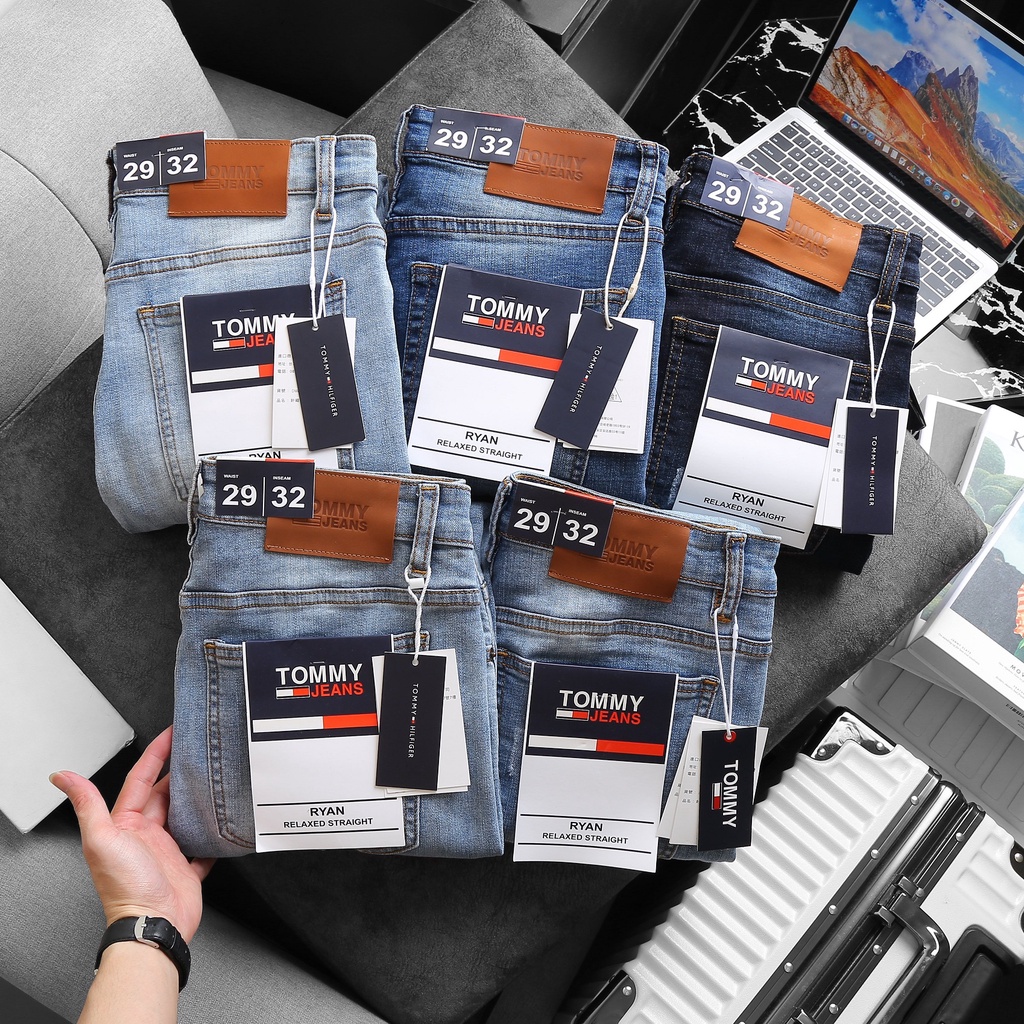 Quần jean nam TOMMY ống đứng co giãn dáng slimfit suông hàng xuất khẩu xịn