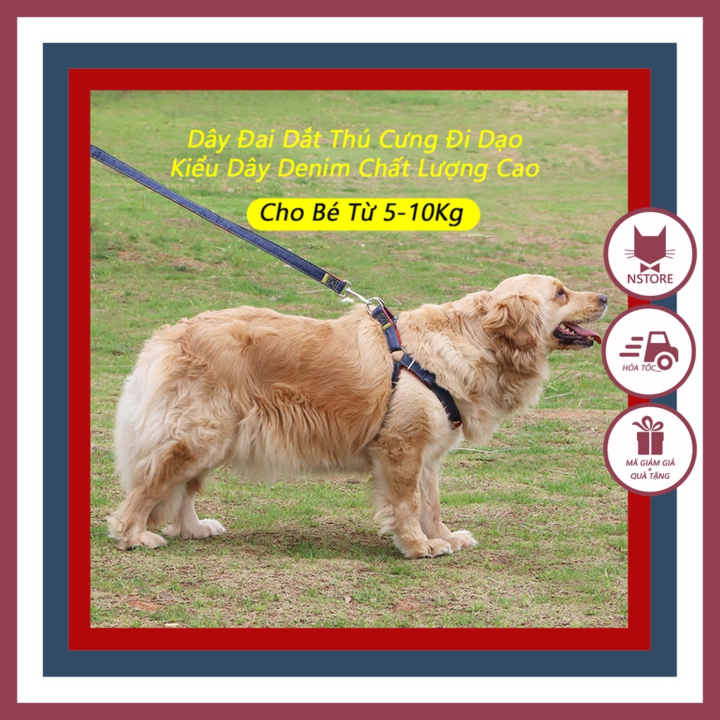 Dây Đai Dắt Chó Mèo Đi Dạo Vải Denim 120cm ( Cho Thú Cưng 5-10kg )