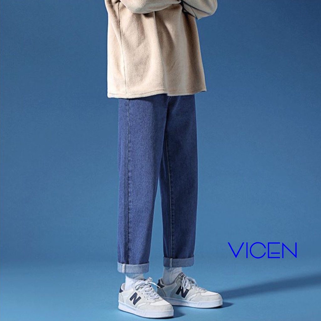 Quần Bò Baggy Nam Phom Xuông Chất Jeans Mềm Ống Rộng Vicenzo Màu Xanh Đen, Quần Bò Nam Ống Rộng Hottrend 2023