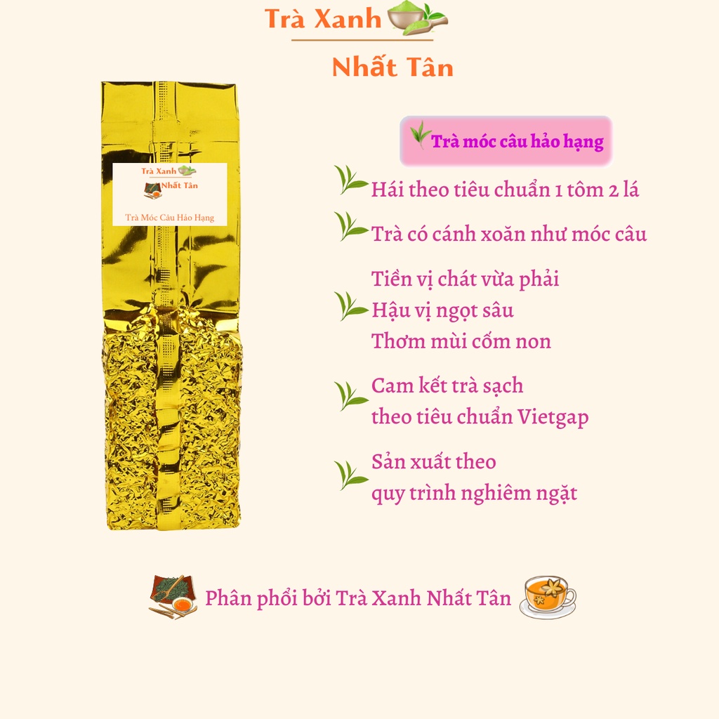 Trà xanh Thái Nguyên 1 tôm 2 lá. Trà xanh vùng Lộc Tân Cương cánh trà xoăn, tiền vị chát vừa phải hậu vị ngọt, hương cốm