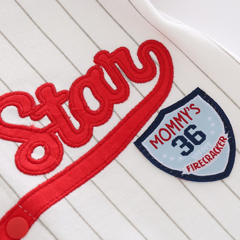 Bộ áo liền quần mùa hè cúc giữa kiểu dáng bóng chày cho trẻ sơ sinh hàng Quảng Châu Cao Cấp 𝟑𝟖𝐁𝐃𝐃𝐔