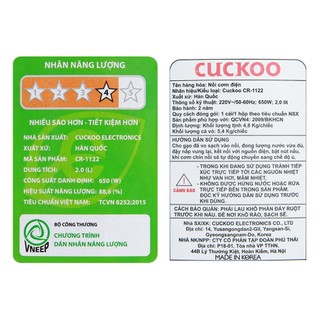 Nồi cơm điện Cuckoo 2 lít CR-1122