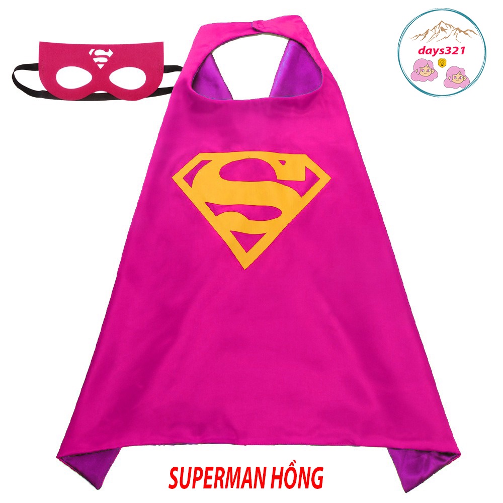 Bộ áo choàng và mặt nạ SUPERMAN màu hồng hóa trang siêu nhân cho bé trai và bé gái