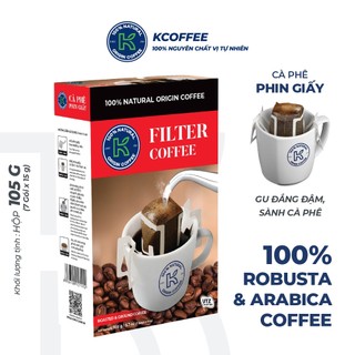 Cà phê Robusta Arabica phin giấy Filter KCoffee hộp 7 gói x 15G hương vị thơm ngon