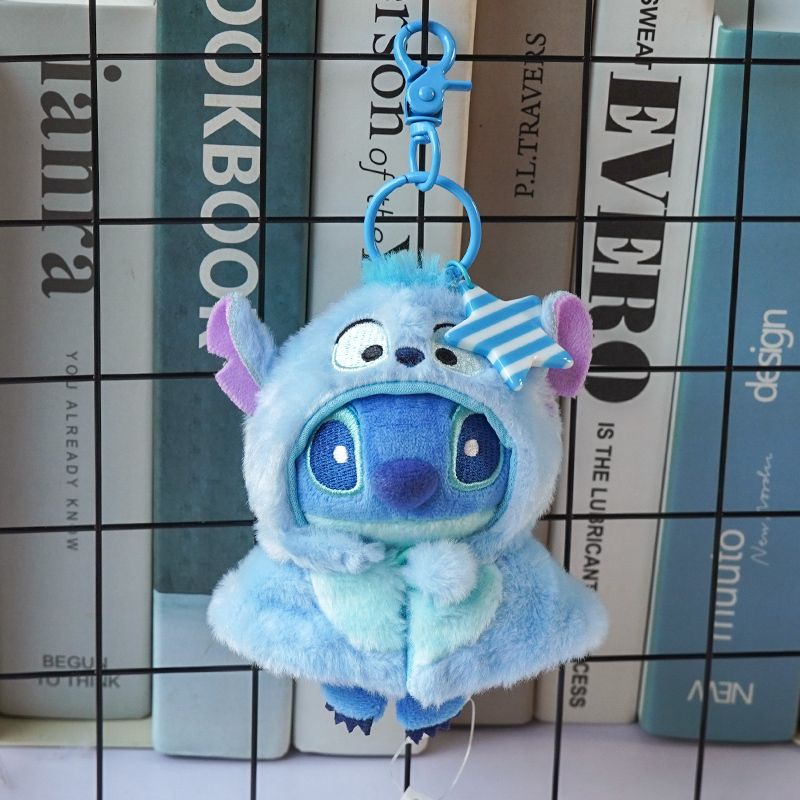 Búp Bê Nhồi Bông Ba Mắt Nhỏ Hình Stitch Mặc Áo Choàng Dễ Thương Thay Thế 10CM