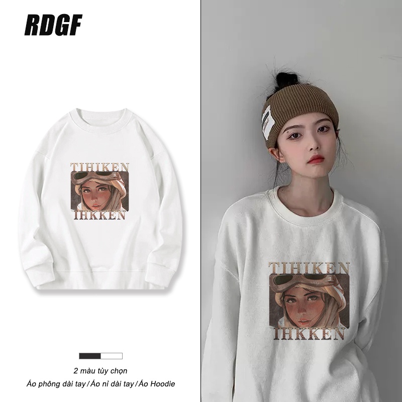 Áo hoodie RDGF tay dài cổ tròn in hình cô gái thời trang Hàn Quốc