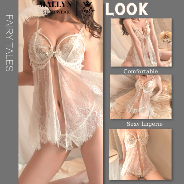 Váy ngủ, đầm ngủ  MALLYN chất ren mềm mịn ,thoải mái phong cách sexy freesize ML8536