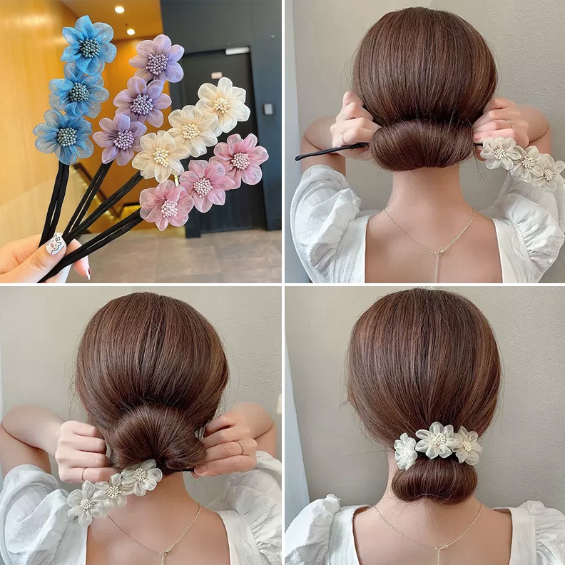 Thời Trang Kẹp Uốn Tóc Hình Nơ Đính Ngọc Trai Phong Cách Hàn Quốc Cho Nữ