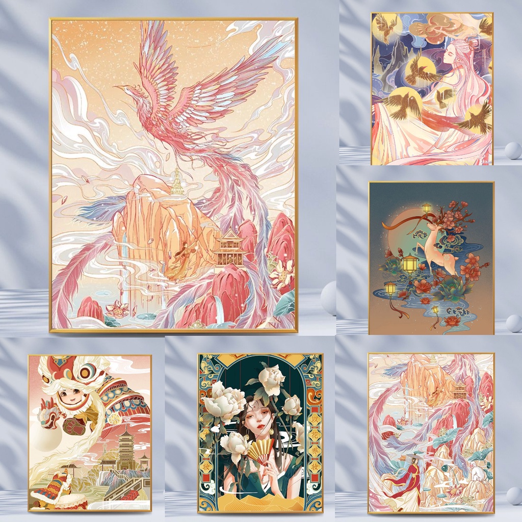 Vinci tranh tô màu theo số/khung ảnh 30x40 40x50tranh cổ trang/lá decor/tranh số hóa/tranh sơn dầu số hoá