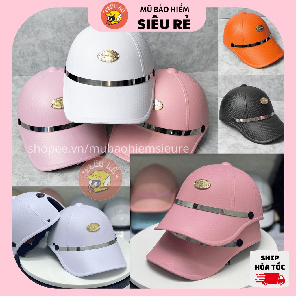 Nón bảo hiểm lưỡi trai Trí Liễu Logo Bầu Caro cao cấp , Mũ bảo hiểm nón kết có khoét lỗ cột tóc dành cho nữ đáng yêu
