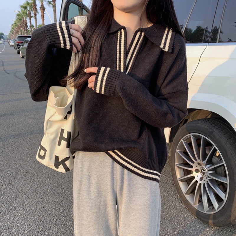 NZN Áo Thun polo Dệt Kim Phong Cách Hàn Quốc Thời Trang Thu Đông Cho Nữ