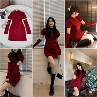 [ MẪU MỚI ] Đầm cổ tròn kèm ống tay , đầm đi chơi Noel, tết