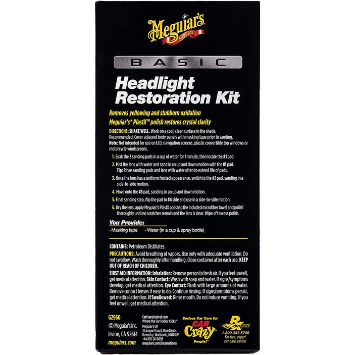 Meguiar's Bộ phục hồi đèn pha cơ bản - Basic Headlight Restoreration Kit, G2960