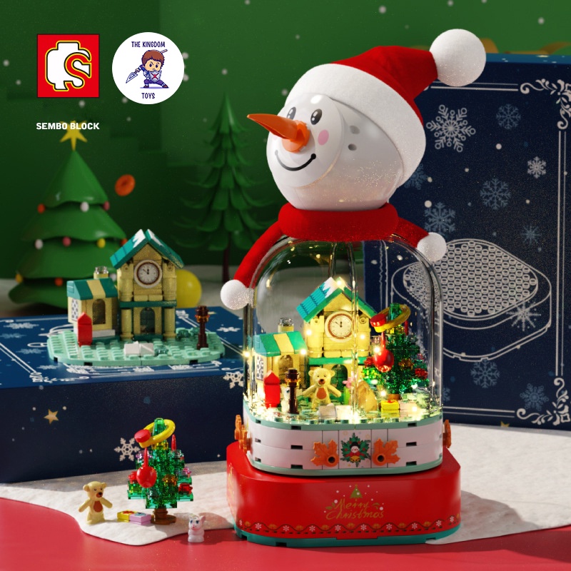 Đồ Chơi Lắp Ráp Giáng Sinh Noel Mô Hình Ngôi Nhà Người Tuyết Hộp Nhạc Dây Cót Phát Sáng Cây Thông 601162
