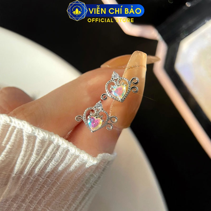 Bông tai trái tim cách điệu đính đá đa sắc chất liệu bạc Thái 925 thời trang phụ kiện trang sức nữ Viễn Chí Bảo B000355