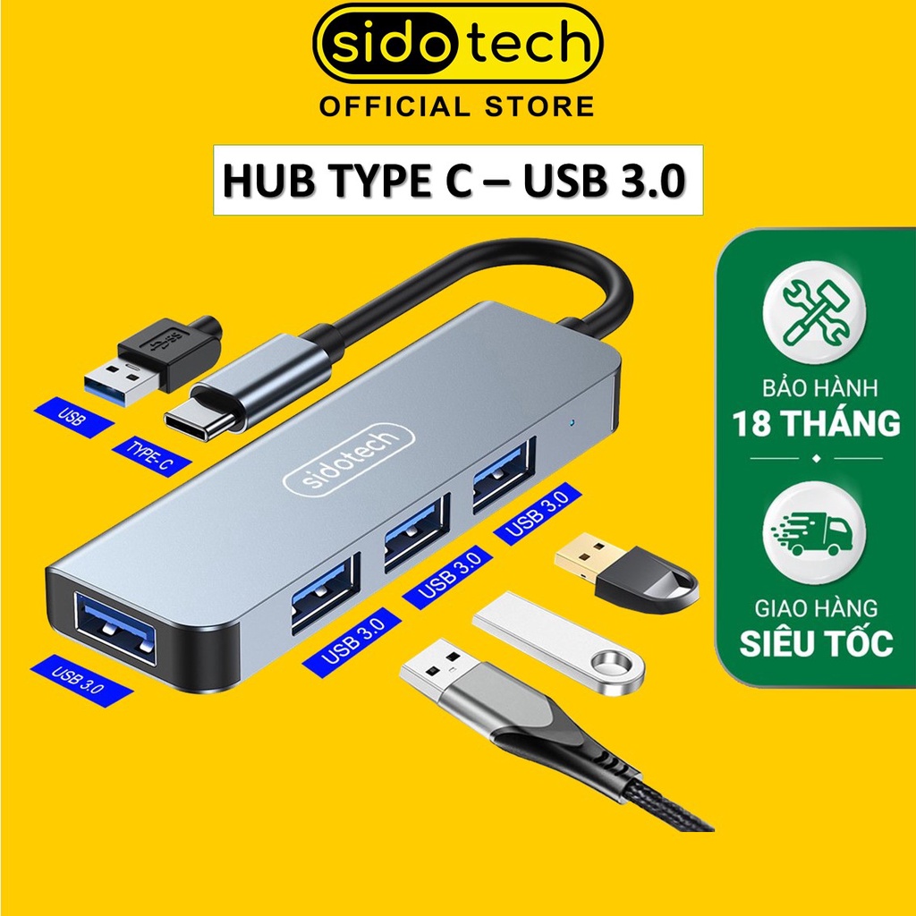 HUB USB 3.0 và HUB Type C tốc độ cao SIDOTECH cổng chia usb mở rộng kết nối chuyển đổi cho Laptop táo PC tablet táo