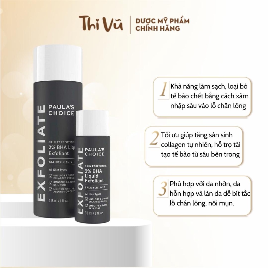 Tẩy da chết mặt Paula's Choice 2% BHA Liquid giảm mụn đầu đen sợi bã nhờn