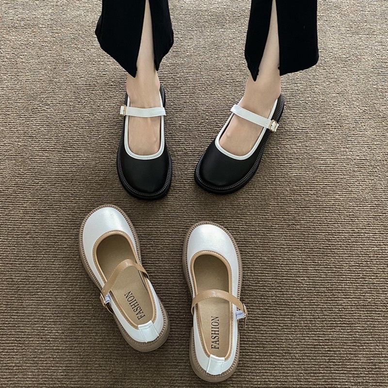 Giày lolita mũi tròn phối viền quai ngang đế 3cm phong cách Vitage, búp bê nữ học sinh hàng Quảng Châu full hộp