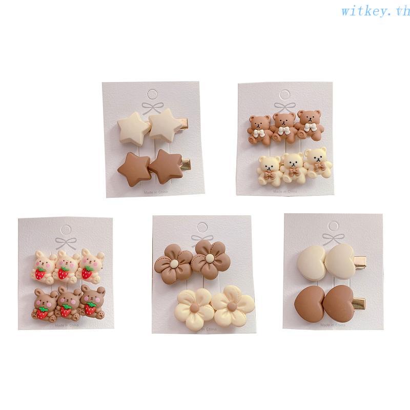 1 Cặp Kẹp Tóc Mái Bằng Nhựa Họa Tiết Hoạt Hình Gấu / Thỏ / Hoa Dễ Thương Cho Bé