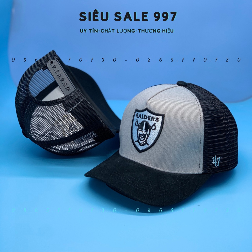 MŨ LƯỠI TRAI RAIDERS PHỐI LƯỚI CHẤT DA LỘN THÊU ĐẦU CƯỚP BIỂN CAO CẤP