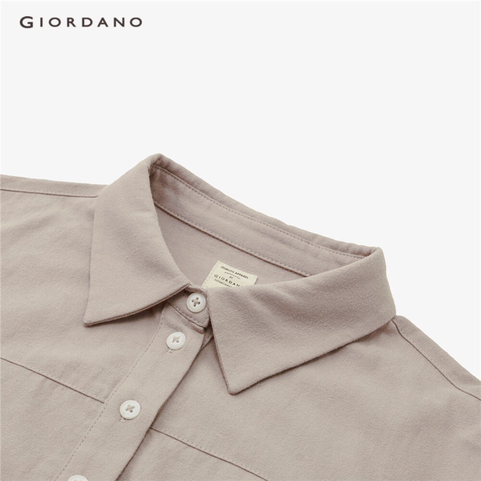 Đầm sơ mi GIORDANO 05462680 flannel cotton màu trơn cho nữ