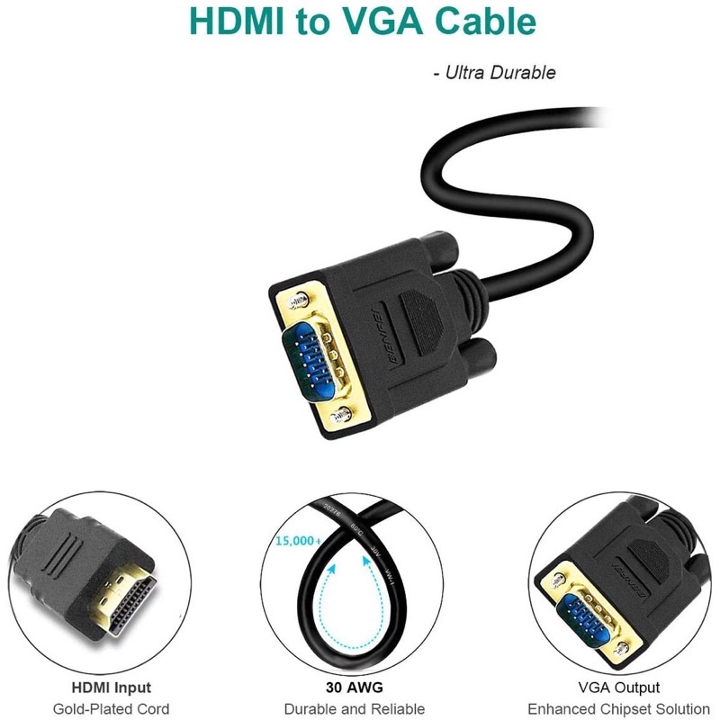 Dây Cáp Chuyển Đổi HDMI Sang VGA  Dài 1.8M Tương Thích Với Máy Tính Laptop PC Máy Chiếu HDTV HDMI To VGA