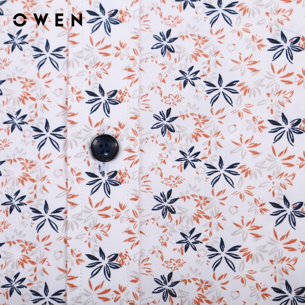 OWEN - Áo sơ mi ngắn tay Slim Fit Trắng hoạ tiết - AS221048N