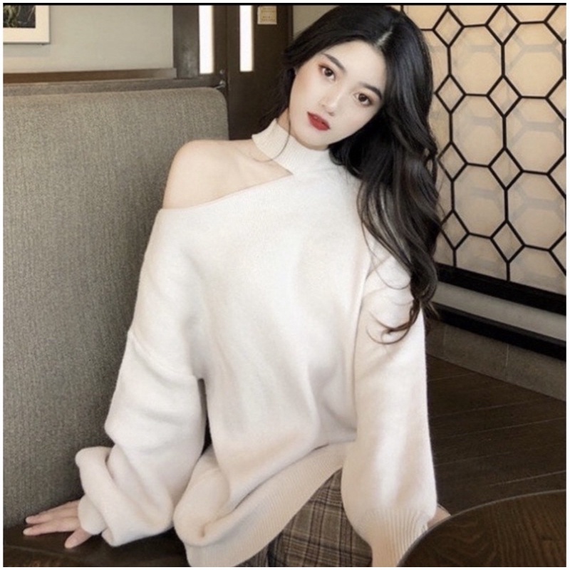 Áo Khoét Vai Bo Len Tăm Siêu Xinh