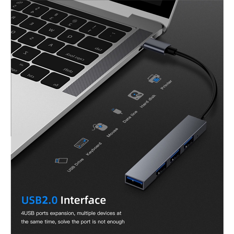 Cáp ChuyểN ĐổI HUB 4 CổNg USB-C Sang USB 2.0 Cho Macbook Pro iMac PC Laptop Notebook