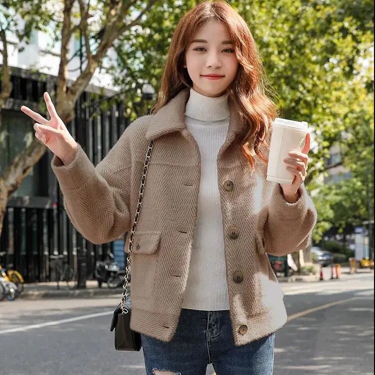 Áo Khoác Cardigan Ngắn Dáng Rộng Giả Lông Chồn Dày Dặn Thời Trang Thu Đông Cho Nữ