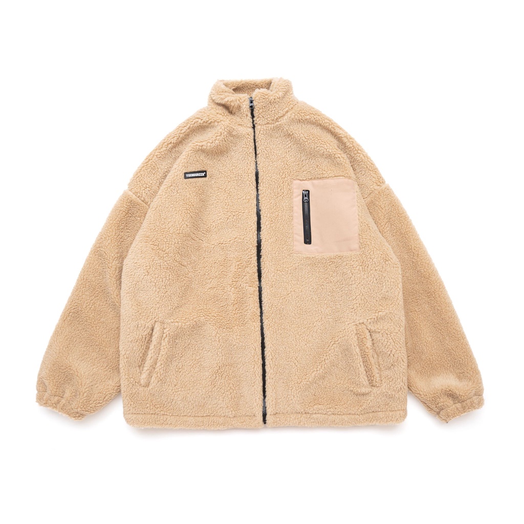 Áo Bông FAUX SHEARLING JACKET WITH POCKET - YOUNG GREEN