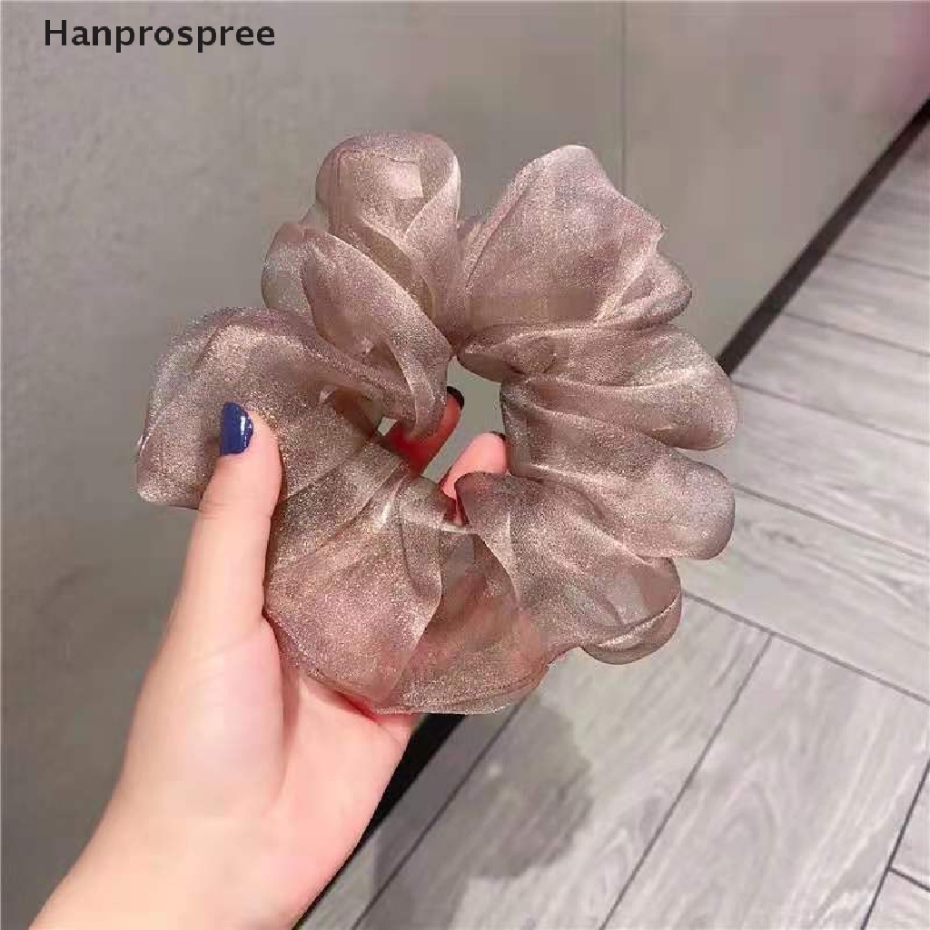 Hanprospree > Dây Buộc Tóc Cao Su Co Giãn Phối Lưới Màu Trơn Phản Quang Cỡ Lớn Cho Nữ