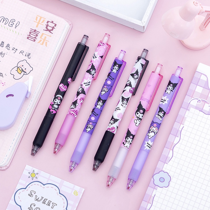 Bút Mực Gel Mực Đen Họa Tiết Hoạt Hình Dễ Thương Có Thể Thu Gọn Cho Học Sinh