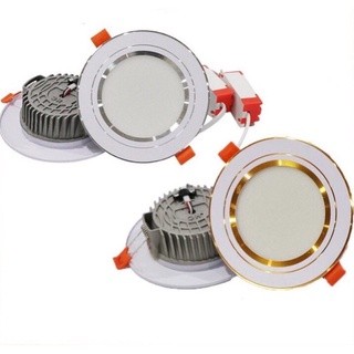 Đèn led downlight led - đèn âm trần viền bạc, - đèn mắt trâu 7w 3 màu phi 90
