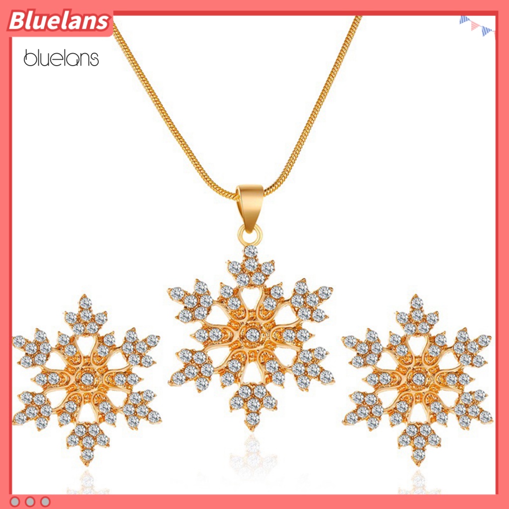 1 Set Vòng cổ Và Bông Tai Hình Bông Tuyết Đính Đá 2 Màu