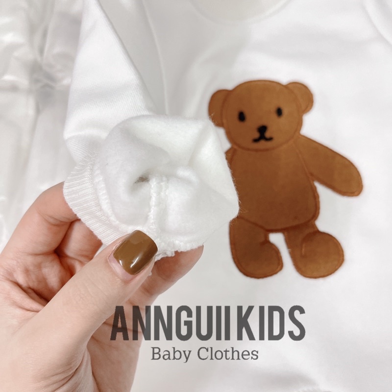 Body dài nỉ bông hình gấu kèm mũ cho bé