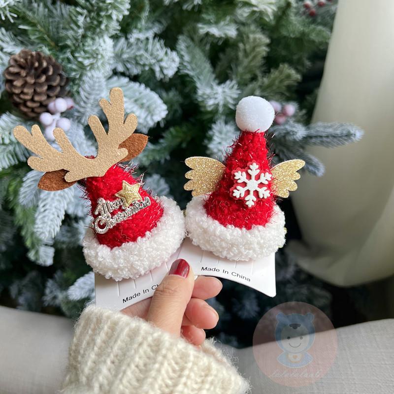 Laa6-h Kẹp Tóc Hình Hoa Tuyết Tuần Lộc Mũ Đỏ Dễ Thương Sáng Tạo