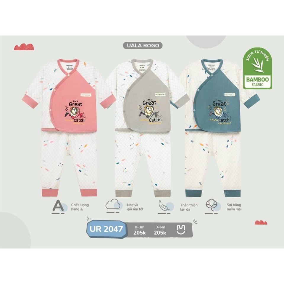 Bộ cài chéo UALA &amp; ROGO sợi tre mỏng sơ sinh 2047