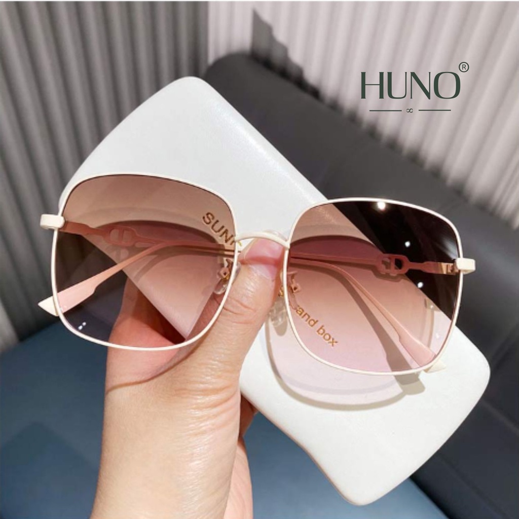 Kính mát nữ cao cấp 2023 gọng kim loại kết hợp với 5 tone màu trẻ trung cá tính HUNO - KR27