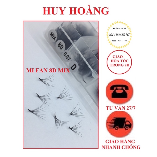 MI FAN 8D MIX ( 8 - 13 ) - ( 9 - 15 ) dày ( 0.05 - 0.07 ) _ Dụng cụ nối mi _ Huy hoang
